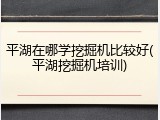 平湖在哪学挖掘机比较好(平湖挖掘机培训)