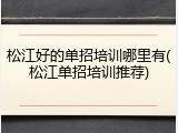 松江好的单招培训哪里有(松江单招培训推荐)
