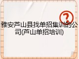 雅安芦山县找单招集训的公司(芦山单招培训)