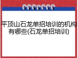 平顶山石龙单招培训的机构有哪些(石龙单招培训)