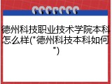 德州科技职业技术学院本科怎么样("德州科技本科如何")
