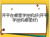 开平在哪里学挖机好(开平学挖机哪里好)
