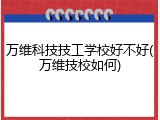 万维科技技工学校好不好(万维技校如何)