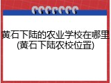 黄石下陆的农业学校在哪里(黄石下陆农校位置)