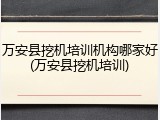 万安县挖机培训机构哪家好(万安县挖机培训)
