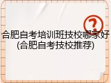 合肥自考培训班技校哪家好(合肥自考技校推荐)