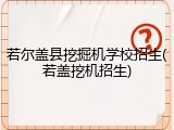 若尔盖县挖掘机学校招生(若盖挖机招生)
