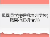 凤凰县学挖掘机培训学校(凤凰挖掘机培训)