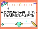 合肥编程培训学费一般多少钱(合肥编程培训费用)