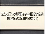 武汉江汉哪里有单招的培训机构(武汉单招培训)