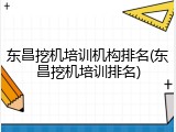 东昌挖机培训机构排名(东昌挖机培训排名)