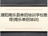 濮阳南乐县单招培训学校推荐(南乐单招培训)