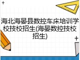 海北海晏县数控车床培训学校技校招生(海晏数控技校招生)