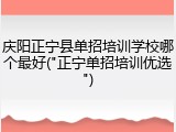 庆阳正宁县单招培训学校哪个最好("正宁单招培训优选")