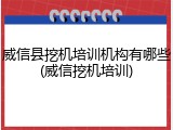 威信县挖机培训机构有哪些(威信挖机培训)