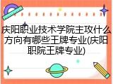 庆阳职业技术学院主攻什么方向有哪些王牌专业(庆阳职院王牌专业)