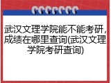 武汉文理学院能不能考研，成绩在哪里查询(武汉文理学院考研查询)