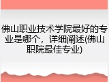佛山职业技术学院最好的专业是哪个，详细阐述(佛山职院最佳专业)