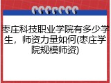 枣庄科技职业学院有多少学生，师资力量如何(枣庄学院规模师资)