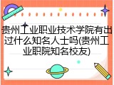 贵州工业职业技术学院有出过什么知名人士吗(贵州工业职院知名校友)