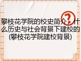 攀枝花学院的校史简介，什么历史与社会背景下建校的(攀枝花学院建校背景)