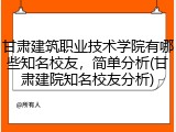 甘肃建筑职业技术学院有哪些知名校友，简单分析(甘肃建院知名校友分析)