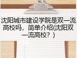 沈阳城市建设学院是双一流高校吗，简单介绍(沈阳双一流高校？)