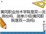 黄冈职业技术学院是双一流高校吗，简单介绍(黄冈职院是双一流吗)