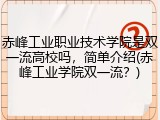 赤峰工业职业技术学院是双一流高校吗，简单介绍(赤峰工业学院双一流？)