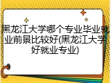 黑龙江大学哪个专业毕业就业前景比较好(黑龙江大学好就业专业)
