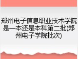 郑州电子信息职业技术学院是一本还是本科第二批(郑州电子学院批次)