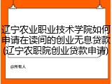 辽宁农业职业技术学院如何申请在读间的创业无息贷款(辽宁农职院创业贷款申请)