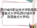 西宁城市职业技术学院是国家重点大学吗(西宁城市学院是重点大学吗)