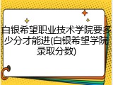 白银希望职业技术学院要多少分才能进(白银希望学院录取分数)