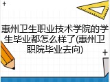 惠州卫生职业技术学院的学生毕业都怎么样了(惠州卫职院毕业去向)