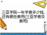 三亚学院一年学费多少钱，还有哪些费用(三亚学费及费用)