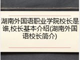 湖南外国语职业学院校长是谁,校长基本介绍(湖南外国语校长简介)