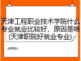 天津工程职业技术学院什么专业就业比较好，原因是啥(天津职院好就业专业)