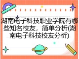 湖南电子科技职业学院有哪些知名校友，简单分析(湖南电子科技校友分析)