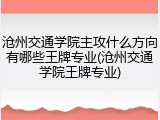 沧州交通学院主攻什么方向有哪些王牌专业(沧州交通学院王牌专业)