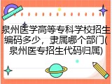 泉州医学高等专科学校招生编码多少，隶属哪个部门(泉州医专招生代码归属)