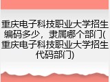 重庆电子科技职业大学招生编码多少，隶属哪个部门(重庆电子科技职业大学招生代码部门)