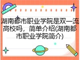 湖南都市职业学院是双一流高校吗,简单介绍(湖南都市职业学院简介)