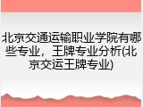 北京交通运输职业学院有哪些专业，王牌专业分析(北京交运王牌专业)