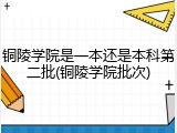 铜陵学院是一本还是本科第二批(铜陵学院批次)