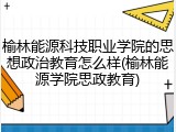 榆林能源科技职业学院的思想政治教育怎么样(榆林能源学院思政教育)