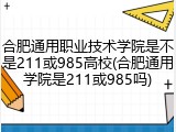 合肥通用职业技术学院是不是211或985高校(合肥通用学院是211或985吗)
