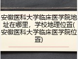 安徽医科大学临床医学院地址在哪里，学校地理位置(安徽医科大学临床医学院位置)