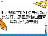 山西警察学院什么专业就业比较好，原因是啥(山西警院就业优势专业)
