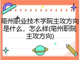 亳州职业技术学院主攻方向是什么，怎么样(亳州职院主攻方向)